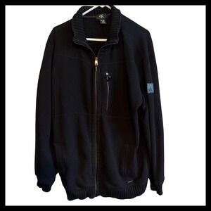 Calvin Klein Mens XL Full Zip Black Knit Mock Neck Sweater Cardigan
